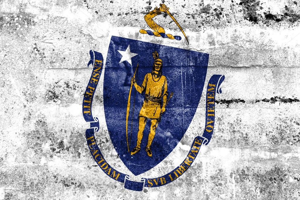 Massachusetts State Flag painted on grunge wall
