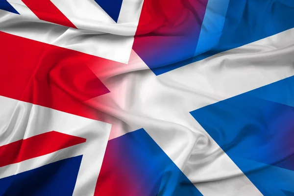 Ondeando bandera de Escocia y Reino Unido — Foto de Stock