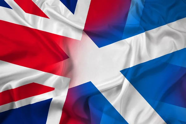 Wapperende vlag van Schotland en het Verenigd Koninkrijk — Stockfoto