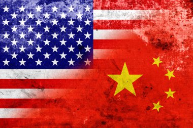 Grunge Çin ve ABD bayrağı