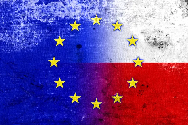 Grunge Polen en Europese Unie vlag — Stockfoto