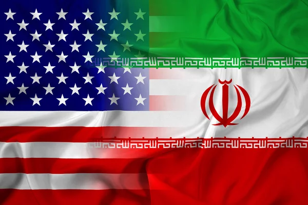 Schwenken iranische und US-amerikanische Flagge — Stockfoto