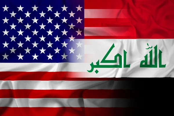 Vlající vlajka Iráku a usa — Stock fotografie