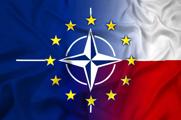 Drapeau de l'OTAN, de l'UE et de la Pologne — Photo