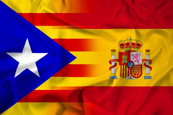 Viftande Spanien och oberoende Katalonien flagga — Stockfoto