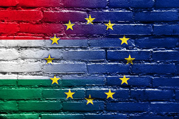 Hungary and European Union Flag painted on brick wall — Stock Photo, Image