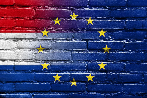 Netherlands and European Union Flag painted on brick wall — Stock Photo, Image