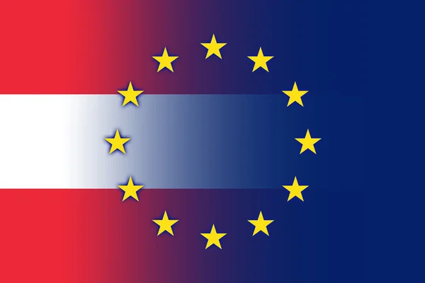 奥地利和欧洲联盟旗帜 — 图库照片