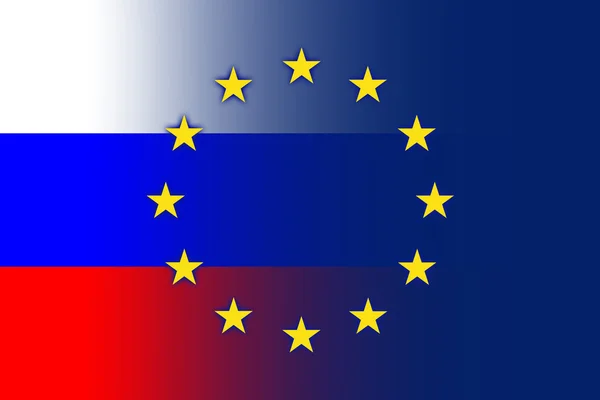 俄罗斯和欧洲联盟的旗帜 — 图库照片