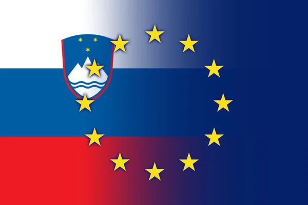 Σημαία της Σλοβενίας και της Ευρωπαϊκής Ένωσης — Φωτογραφία Αρχείου