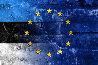Grunge duvara boyalı Estonya ve Avrupa Birliği bayrağı