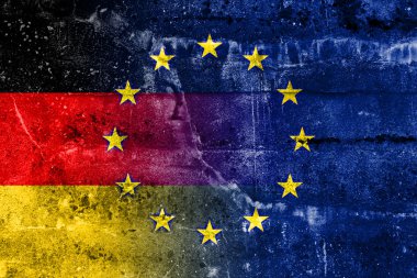 Grunge duvara boyalı Almanya ve Avrupa Birliği bayrağı