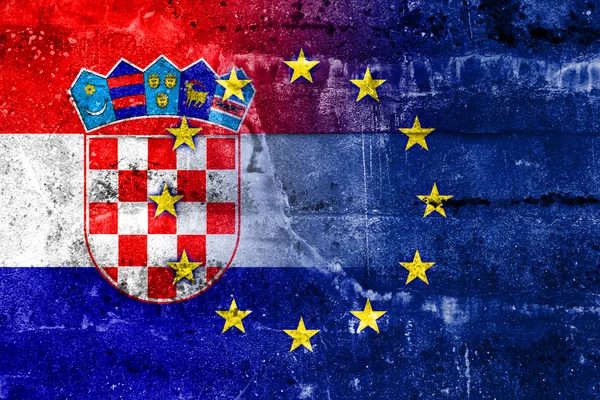 Croatia and European Union Flag painted on grunge wall — Stock Photo, Image