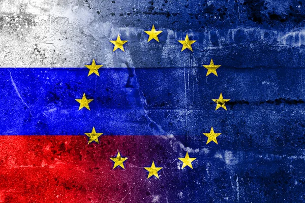 Bandera Rusia Unión Europea Pintada Pared Grunge — Foto de Stock