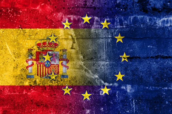 Spain and European Union Flag painted on grunge wall — Stock Photo, Image