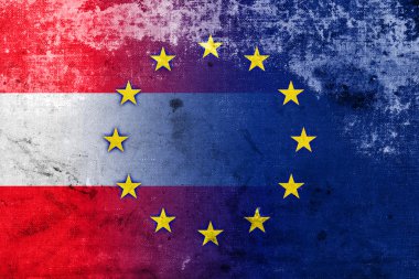 vintage ve eski bir görünüm ile Avusturya ve Avrupa Birliği bayrağı