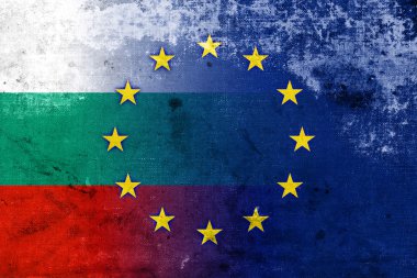 vintage ve eski bir görünüm ile Bulgaristan ve Avrupa Birliği bayrağı