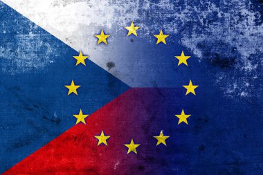 vintage ve eski bir görünüm ile Çek Cumhuriyeti ve Avrupa Birliği bayrağı