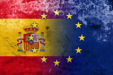 vintage ve eski bir görünüm ile İspanya ve Avrupa Birliği bayrağı