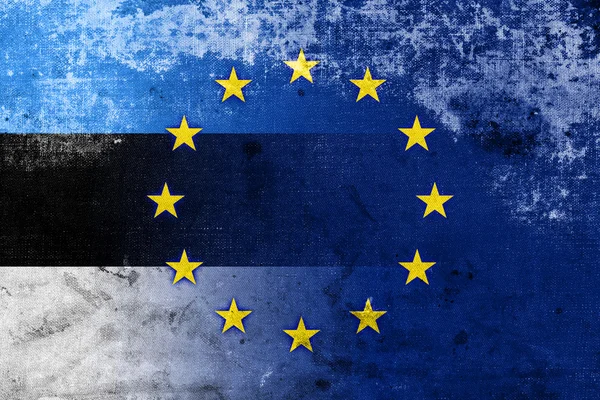 Estonia y la bandera de la Unión Europea con un aspecto vintage y antiguo — Foto de Stock