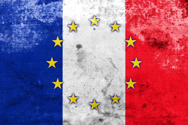 Drapeau de la France et de l'Union européenne avec un look vintage et ancien — Photo