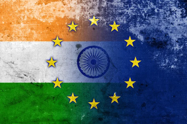 India and European Union Flag with a vintage and old look — Stock Photo, Image