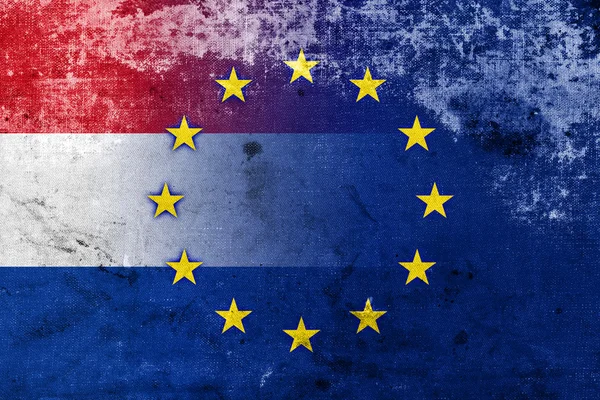 Netherlands and European Union Flag with a vintage and old look — Stock Photo, Image