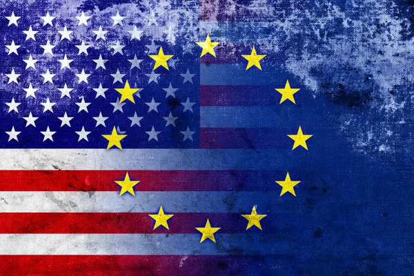 United States and European Union Flag with a vintage and old look — Stock Photo, Image