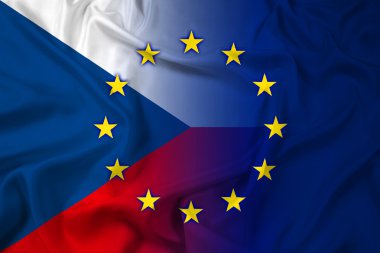 Çek Cumhuriyeti ve Avrupa Birliği bayrağı sallayarak