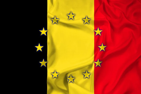 Mávání vlajkou Belgie a Evropské unie — Stock fotografie