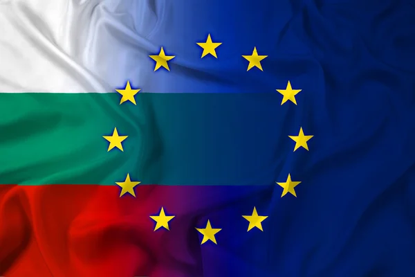 Ondeando Bulgaria y la bandera de la Unión Europea — Foto de Stock