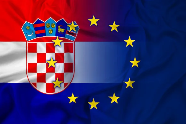 Розмахував прапором Хорватії та Європейського Союзу — стокове фото