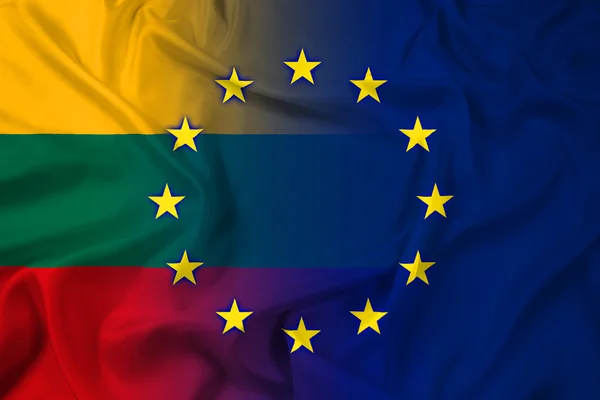 Wapperende vlag van Litouwen en de Europese Unie — Stockfoto