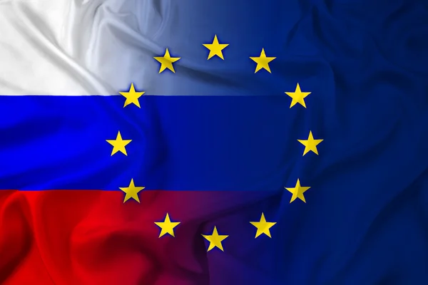 ロシアと欧州連合の旗を振る — ストック写真