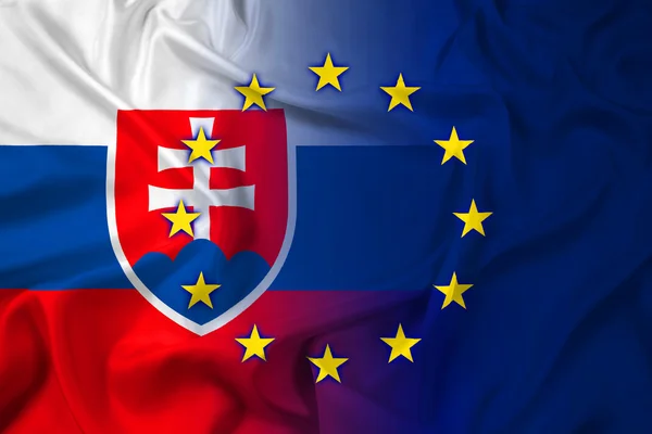 Waving Slovakia and European Union Flag — Stock Photo, Image