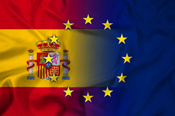 Waving Spain and European Union Flag — Stock Photo, Image