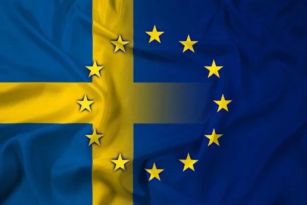 Viftar Sverige och Europeiska unionens flagga — Stockfoto