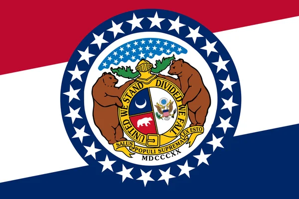 Die Flagge des Bundesstaates Missouri. Nahaufnahme. — Stockfoto