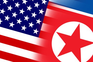ABD ve Kuzey Kore bayrağı. yakın çekim.