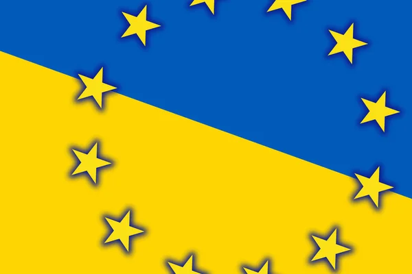 Vlajka vlajka Ukrajiny a Evropské unie. zblízka. — Stock fotografie