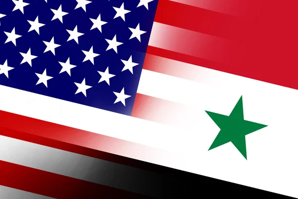 Usa und syrien flagge. Nahaufnahme. — Stockfoto