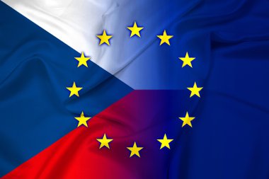 Çek Cumhuriyeti ve Avrupa Birliği bayrağı sallayarak