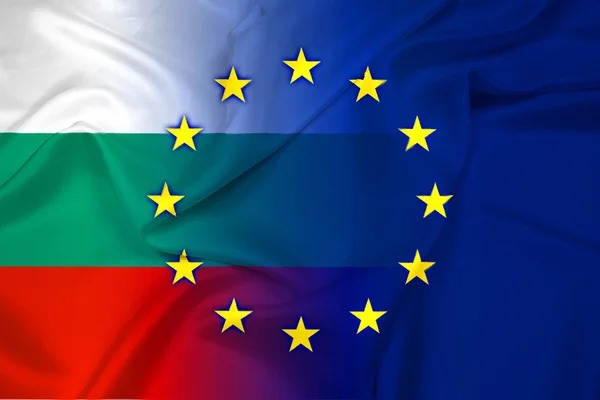 Acenando com a Bulgária e a União Europeia Bandeira — Fotografia de Stock