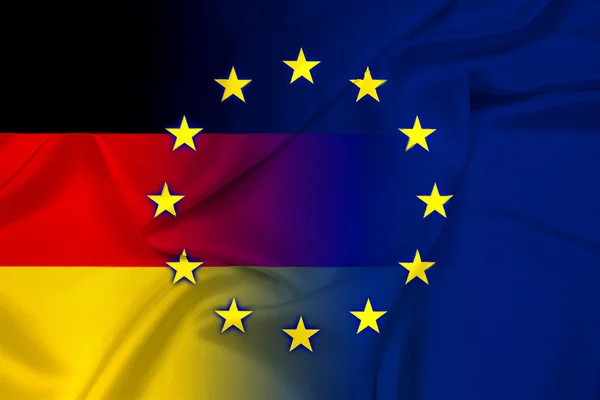 Ondeando la bandera de Alemania y de la Unión Europea — Foto de Stock