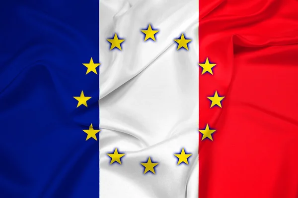 Mávání vlajkou Francie a Evropské unie — Stock fotografie
