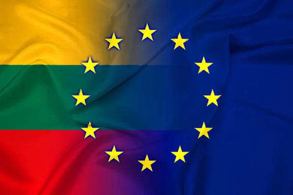 Waving Lithuania and European Union Flag — Stock Photo, Image