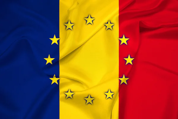 Waving Romania and European Union Flag — Stock Photo, Image