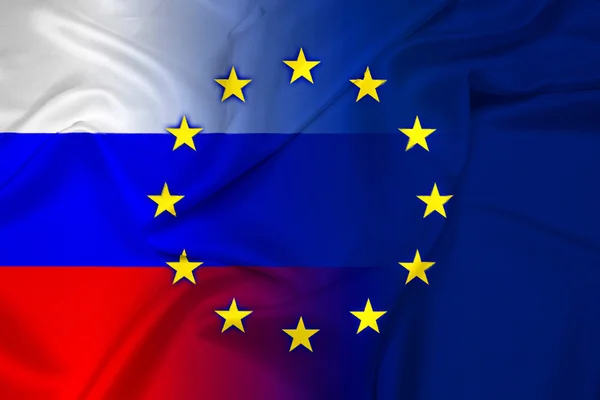 Sventolando Russia Unione Europea Bandiera — Foto Stock