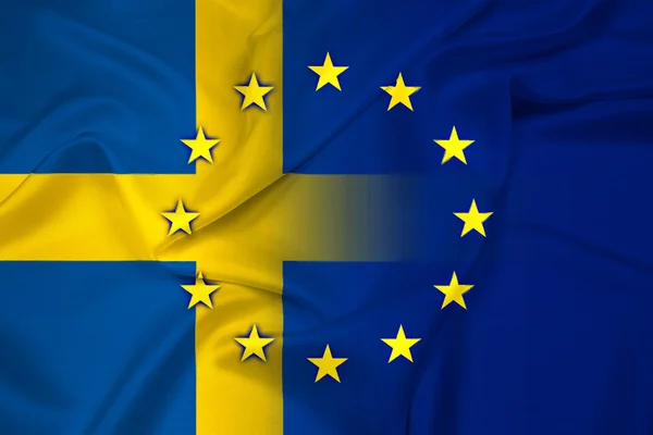 Waving Sweden and European Union Flag — Stock Photo, Image