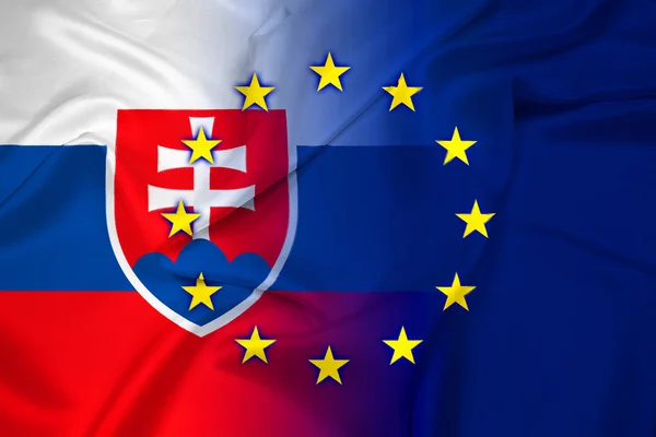 Waving Slovakia and European Union Flag — Stock Photo, Image